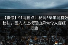 【震惊】91网盘点：秘闻5条亲测有效秘诀，圈内人上榜理由异常令人爆红网络