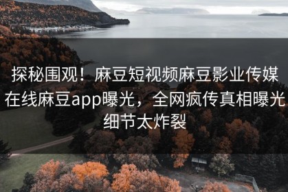 探秘围观！麻豆短视频麻豆影业传媒在线麻豆app曝光，全网疯传真相曝光细节太炸裂